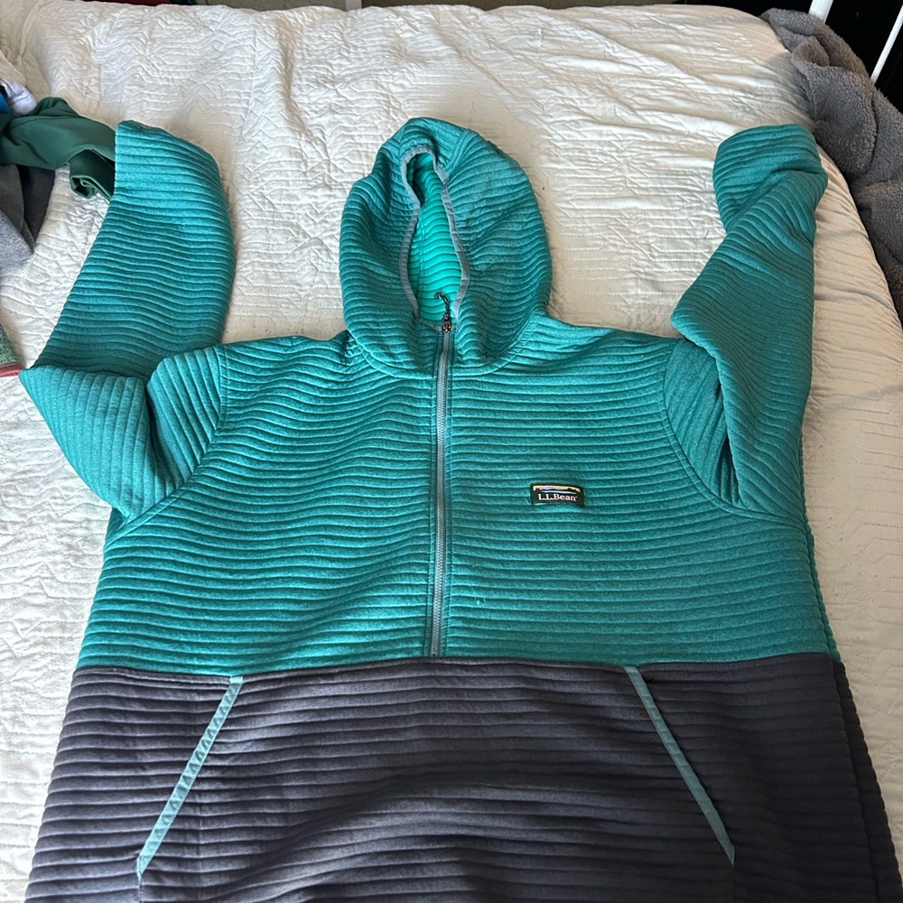 L.L. Bean Teal and Charcoal Hooded Jacket